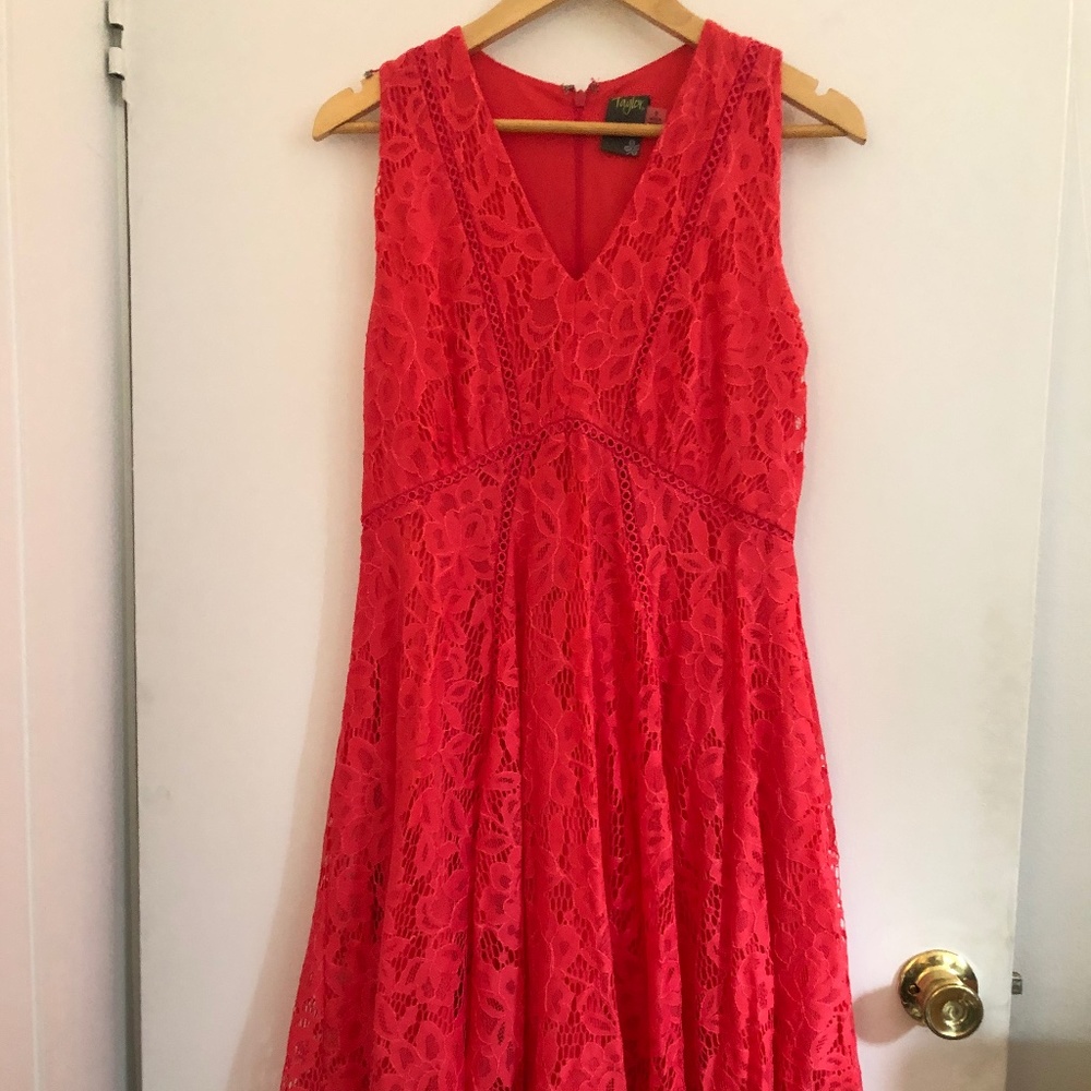 Coral v-neck embroidered midi dress